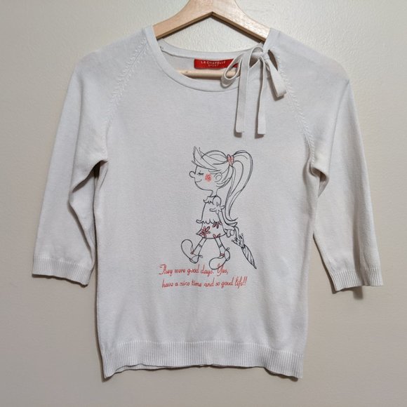 La Chapelle Women 2 XS White Sweater Top Bow Girl - Picture 8 of 8